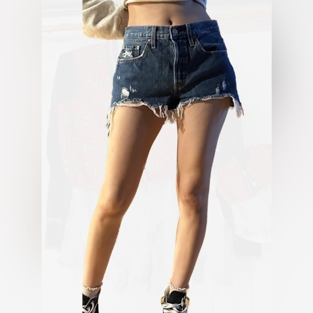 Levi's 501 Cutt Off High Waisted Denim Distressed Shorts 27